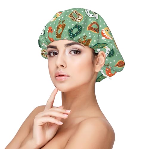 Kuilepa Seidenhaube aus Satin für schlafende Frauen und Männer, doppellagige Haarhaube für lockiges Zopfhaar (Weihnachts-Donuts) von Kuilepa