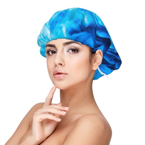 Kuilepa Seidenhaube aus Satin für schlafende Frauen und Männer, doppellagige Haarhaube für lockiges Zopfhaar (blaue Schale) von Kuilepa