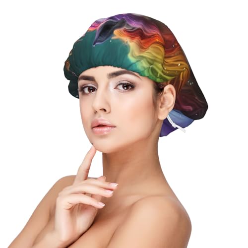 Kuilepa Seidenhaube aus Satin für schlafende Frauen und Männer, doppellagige Haarhaube für lockiges Zopfhaar (buntes weißes Pferd) von Kuilepa