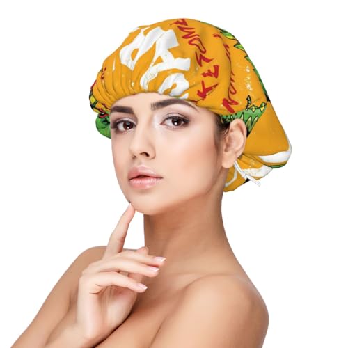 Kuilepa Seidenhaube aus Satin für schlafende Frauen und Männer, doppellagige Haarhaube für lockiges Zopfhaar (cooler Dinosaurier-Spielgitarre) von Kuilepa