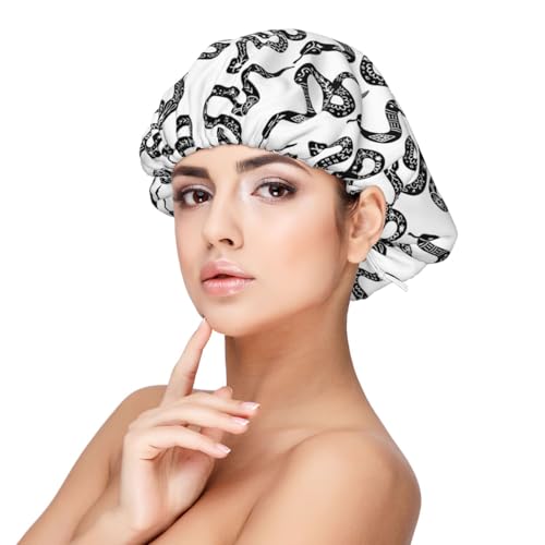 Kuilepa Seidenhaube aus Satin für schlafende Frauen und Männer, doppellagige Haarhaube für lockiges Zopfhaar (handgezeichnete Schlange) von Kuilepa