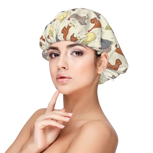 Kuilepa Seidenhaube aus Satin für schlafende Frauen und Männer, doppellagige Haarhaube für lockiges Zopfhaar (lustiges Huhn) von Kuilepa