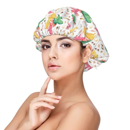 Kuilepa Seidenhaube aus Satin für schlafende Frauen und Männer, doppellagige Haarhaube für lockiges Zopfhaar (niedliche Baby-Dinosaurier) von Kuilepa