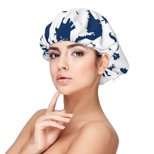 Kuilepa Seidenhaube aus Satin für schlafende Frauen und Männer, doppellagige Haarhaube für lockiges Zopfhaar (niedliche Cartoon-Dinosaurier) von Kuilepa