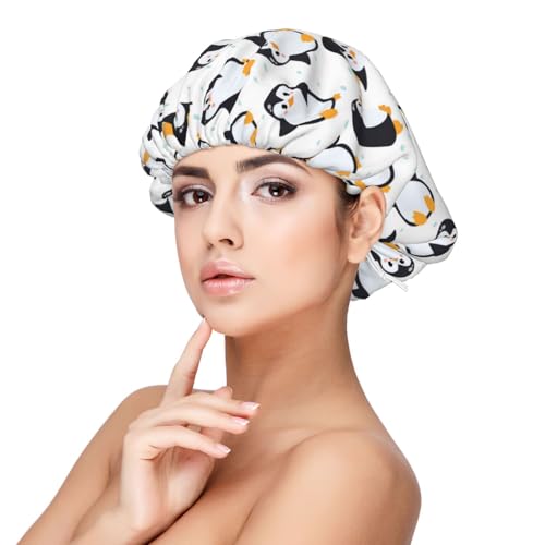 Kuilepa Seidenhaube aus Satin für schlafende Frauen und Männer, doppellagige Haarhaube für lockiges Zopfhaar (niedliche Pinguine) von Kuilepa