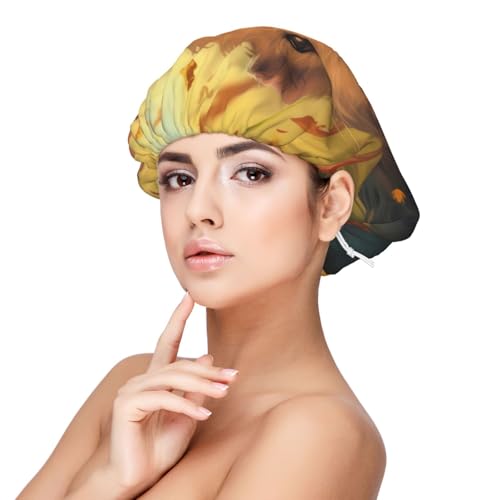 Kuilepa Seidenhaube aus Satin für schlafende Frauen und Männer, doppellagige Haarhaube für lockiges Zopfhaar (niedliche Sonnenblumen, Meerschweinchen) von Kuilepa