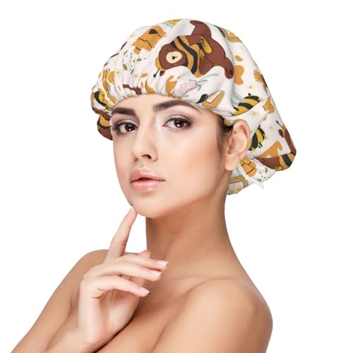 Kuilepa Seidenhaube aus Satin für schlafende Frauen und Männer, doppellagige Haarhaube für lockiges Zopfhaar (niedlicher Bienen-Honigbehälter, Bienenstockbär) von Kuilepa