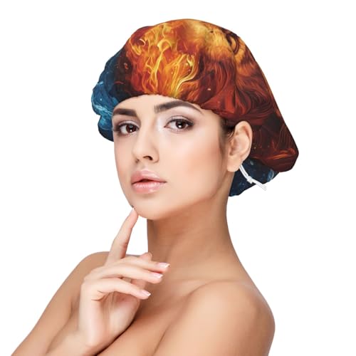 Kuilepa Seidenhaube aus Satin für schlafende Frauen und Männer, doppellagige Haarhaube für lockiges Zopfhaar (roter und blauer Feuerlöwe) von Kuilepa
