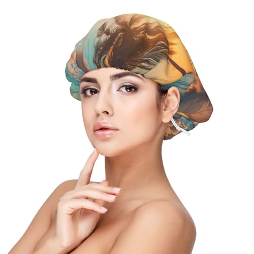 Kuilepa Seidenhaube aus Satin für schlafende Frauen und Männer, doppellagige Haarhaube für lockiges Zopfhaar (tropischer Sonnenuntergang am Strand) von Kuilepa