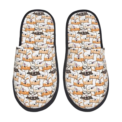 Kuilepa Shiba Inu Damen-Hausschuhe mit Hunde-Aufdruck, flauschig, für drinnen und draußen von Kuilepa