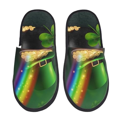 Kuilepa St. Patrick's Day4 Damen-Slipper, flauschig, für drinnen und draußen, Winterhausschuhe, Schwarz, 6-8.5 Women/6-8 Men von Kuilepa