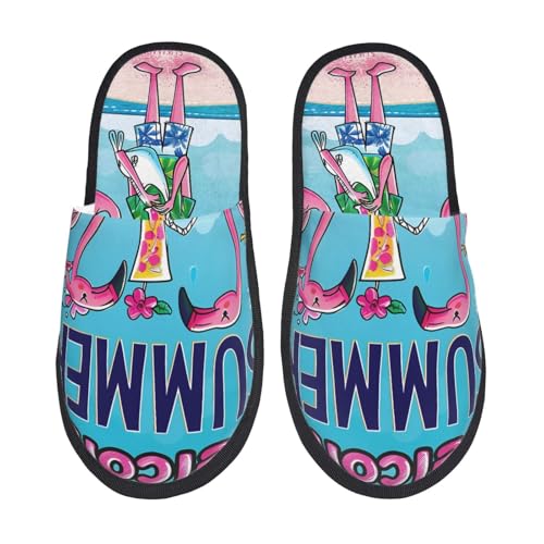 Kuilepa Strand-Flamingo-Trio-Druck, flauschiger Slipper, für drinnen und draußen, Winterhausschuhe, Schwarz, 6-8.5 Women/6-8 Men von Kuilepa