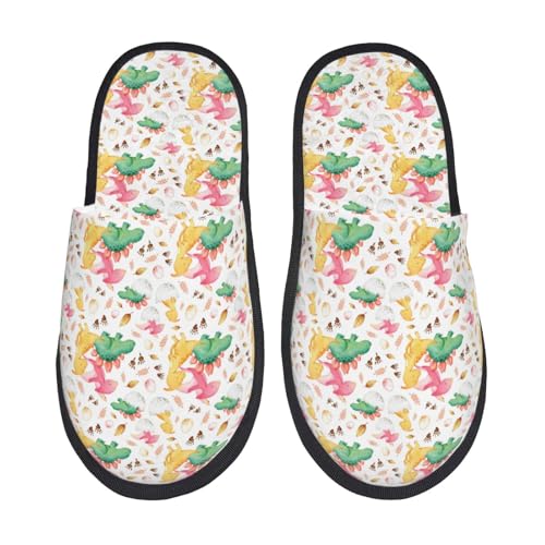 Kuilepa Süße Baby-Dinosaurier-Druck, flauschige Schlupfschuhe, für drinnen und draußen, Winterhausschuhe, Schwarz, 6-8.5 Women/6-8 Men von Kuilepa