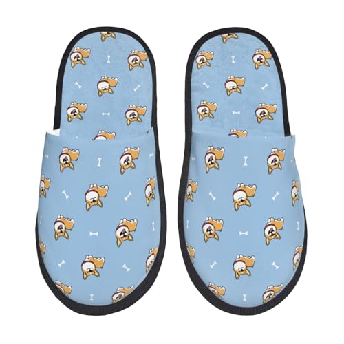 Kuilepa Süße Cartoon-Corgi-Druck für Damen, flauschige Slipper, für drinnen und draußen, Winterhausschuhe, Schwarz, 6-8.5 Women/6-8 Men von Kuilepa