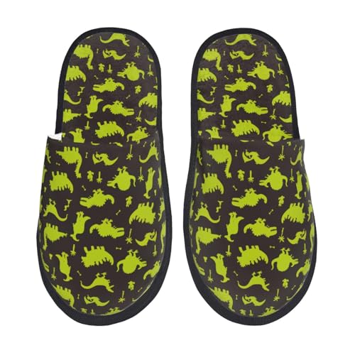 Kuilepa Süße Cartoon-Dinosaurier-Druck, flauschige Hausschuhe für drinnen und draußen, für den Winter, Schwarz, 6-8.5 Women/6-8 Men von Kuilepa