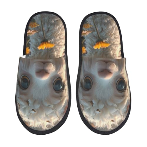 Kuilepa Süße Damen-Hausschuhe mit Lama-in-Blumen-Druck, flauschig, für drinnen und draußen, Winter, Schwarz, 6-8.5 Women/6-8 Men von Kuilepa