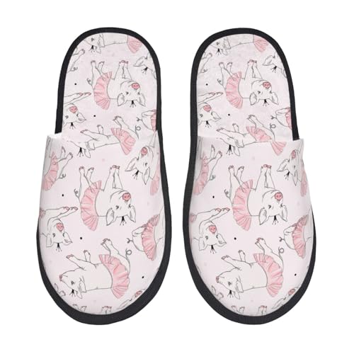 Kuilepa Süße Schweinchen-Ballerina-Print für Damen, flauschige Slipper, für drinnen und draußen, Winterhausschuhe, Schwarz, 6-8.5 Women/6-8 Men von Kuilepa