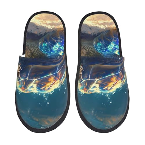 Kuilepa Sunshine Damen-Hausschuhe, Unterwasser-Sand-Schildkröten-Druck, flauschig, für drinnen und draußen, Schwarz, 6-8.5 Women/6-8 Men von Kuilepa