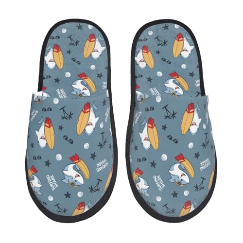 Kuilepa Surf Shark Print Damen Hausschuhe Fuzzy Slip On Indoor Outdoor Winter Haus Hausschuhe, Schwarz, 6-8.5 Women/6-8 Men von Kuilepa