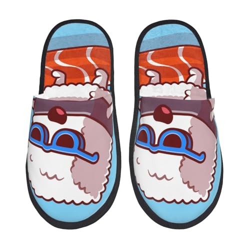 Kuilepa Sushi Lachs Surfing Print Damen Hausschuhe Fuzzy Slip On Indoor Outdoor Winter Haus Hausschuhe, Schwarz, 6-8.5 Women/6-8 Men von Kuilepa
