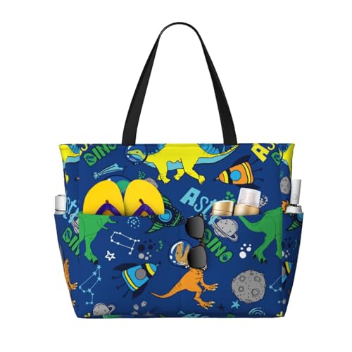 Kuilepa Tragetasche für Damen, Motiv: Dinosaurier im Weltraum, für Strand, Pool, große Sporttasche, Handgepäcktasche für Wochenendreisen, wasserdicht von Kuilepa