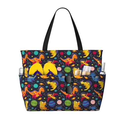 Kuilepa Tragetasche für Damen, Motiv: Dinosaurier im Weltraum, groß, für Wochenendreisen, wasserdicht von Kuilepa