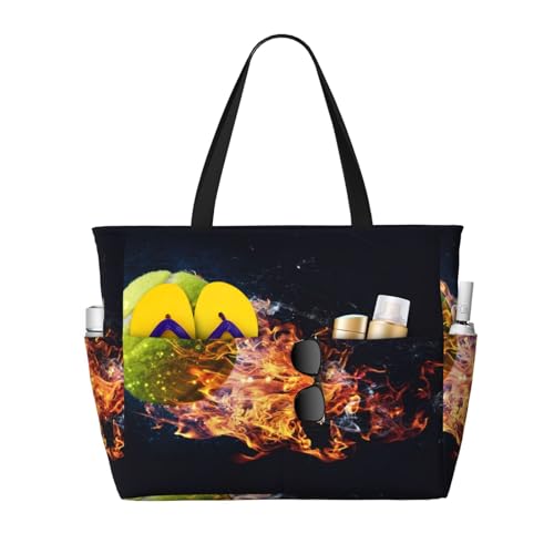 Kuilepa Tragetasche für Damen, Motiv: Tennisball in Fire1, groß, für Wochenendreisen, wasserdicht, Schwarz, Einheitsgröße von Kuilepa