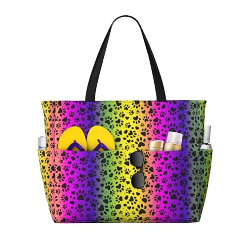 Kuilepa Tragetasche für Damen, Motiv: Tierpfoten, Regenbogen-Druck, für Damen, große Sporttasche, Handgepäcktasche für Wochenendreisen, wasserdicht, Schwarz, Einheitsgröße von Kuilepa