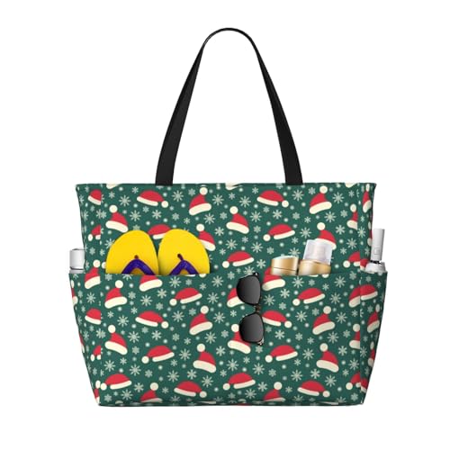 Kuilepa Tragetasche für Damen, Motiv: Weihnachtsmannmütze, mit festlichem Druck, für Damen, große Sporttasche, Handgepäcktasche für Wochenendreisen, wasserdicht von Kuilepa