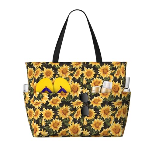 Kuilepa Tragetasche für Damen, Vintage-Stil, Sonnenblumen-Druck, groß, Sporttasche, Tragetasche für Wochenendreisen, wasserdicht, Schwarz, Einheitsgröße von Kuilepa