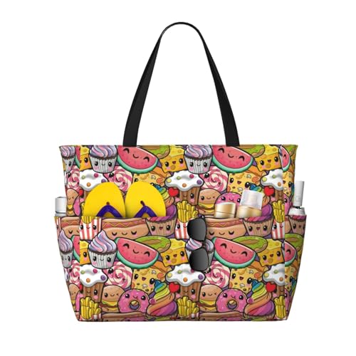 Kuilepa Tragetasche für Damen, mit Fruchtgeschmack, Eiscreme-Aufdruck, große Sporttasche, Tragetasche für Wochenendreisen, wasserdicht, Schwarz, Einheitsgröße von Kuilepa