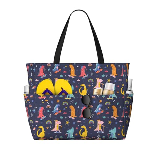 Kuilepa Tragetasche für Damen mit Cartoon-Dinosaurier-Druck, große Sporttasche, Tragetasche für Wochenendreisen, wasserdicht, Schwarz, Einheitsgröße von Kuilepa