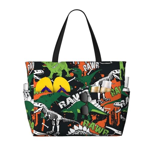 Kuilepa Tragetasche für Damen mit Dinosaurier-Skelett-Druck, groß, für Wochenendreisen, wasserdicht, Schwarz, Einheitsgröße von Kuilepa