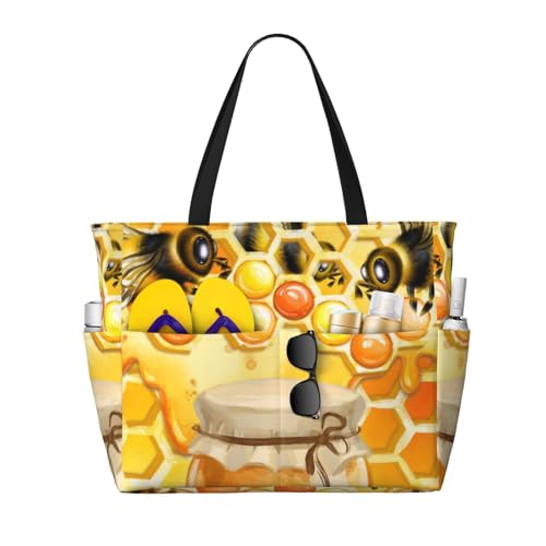 Kuilepa Tragetasche für Damen mit Honigbienen-Aufdruck, große Sporttasche, Handgepäcktasche für Wochenendreisen, wasserdicht, Schwarz, Einheitsgröße von Kuilepa