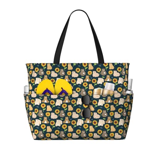 Kuilepa Tragetasche für Damen mit Sonnenblumen-Aufdruck, große Sporttasche, Handgepäcktasche für Wochenendreisen, wasserdicht, Schwarz, Einheitsgröße von Kuilepa