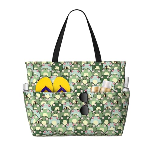 Kuilepa Tragetasche für Damen mit niedlichem Frosch-Aufdruck, für Damen, große Sporttasche, Handgepäcktasche für Wochenendreisen, wasserdicht, Schwarz, Einheitsgröße von Kuilepa