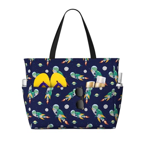 Kuilepa Tragetasche für Damen und Damen, Motiv: Astronauten-Dinosaurier-Druck, groß, für Wochenendreisen, wasserdicht von Kuilepa