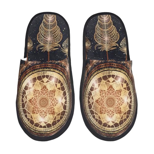 Kuilepa Traumfänger mit Mandala-Druck, flauschiger Slipper, für drinnen und draußen, Winterhausschuhe, Schwarz, 6-8.5 Women/6-8 Men von Kuilepa