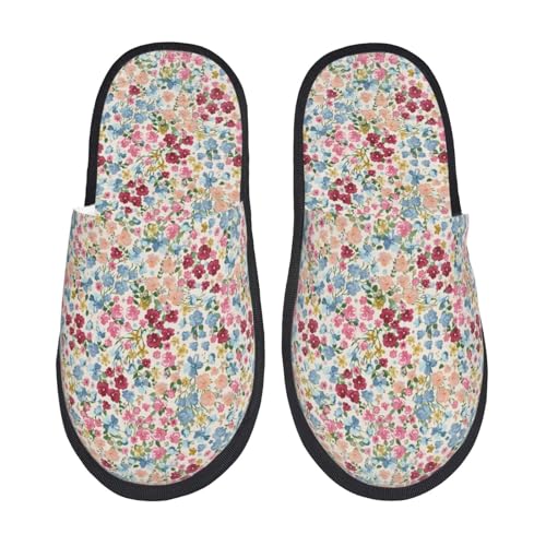 Kuilepa Trendiges Blumendesign für Damen, flauschig, Slipper, für drinnen und draußen, Winterhausschuhe, Schwarz, 6-8.5 Women/6-8 Men von Kuilepa