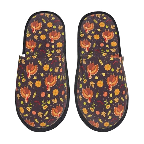 Kuilepa Turkey Damen Hausschuhe mit Vogel-Motiv, flauschig, für drinnen und draußen, Schwarz, 6-8.5 Women/6-8 Men von Kuilepa
