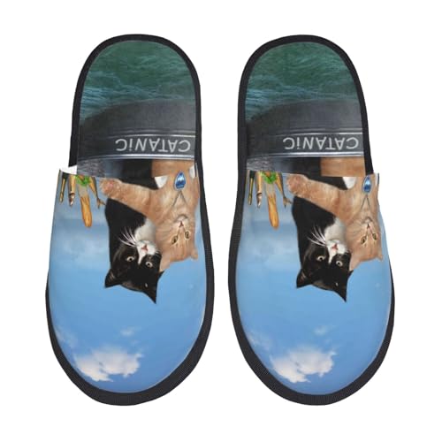 Kuilepa Two Brave Cats Are Floating On The Sea Iceberg Print Damen Hausschuhe Fuzzy Slip On Indoor Outdoor Winter Haus Hausschuhe, Schwarz, 6-8.5 Women/6-8 Men von Kuilepa