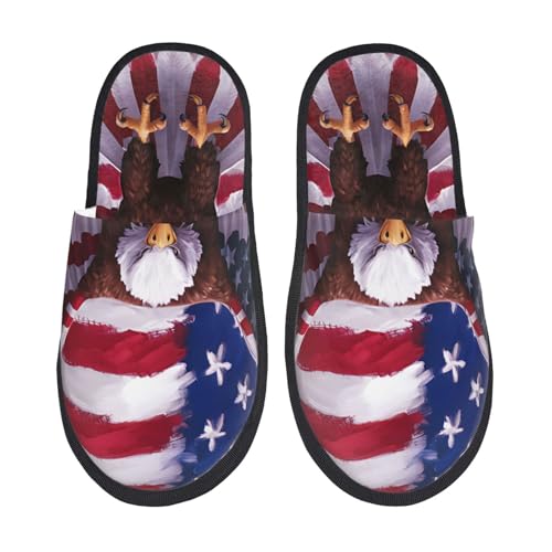 Kuilepa Usa Adler mit ausgebreiteten Flügeln, flauschige Slipper, für drinnen und draußen, Winterhausschuhe, Schwarz, 6-8.5 Women/6-8 Men von Kuilepa
