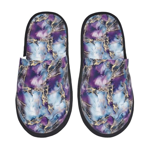 Kuilepa Violette Marmor-Textur-Print für Damen, flauschige Slipper, für drinnen und draußen, Winterhausschuhe von Kuilepa