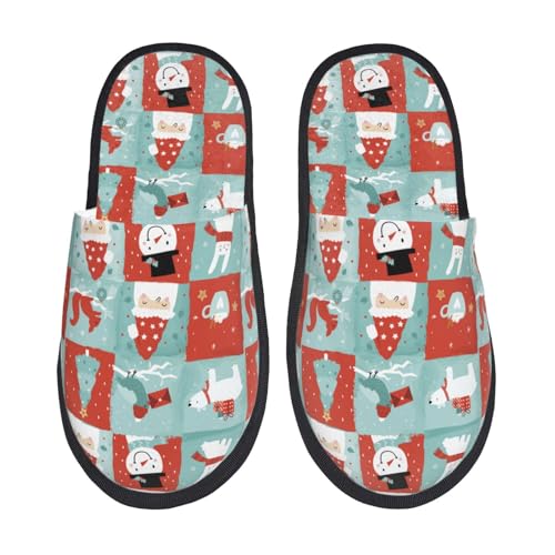 Kuilepa Warme Weihnachtserinnerungen bedruckter Damen-Slipper für drinnen und draußen, Winterhausschuhe, Schwarz, 6-8.5 Women/6-8 Men von Kuilepa