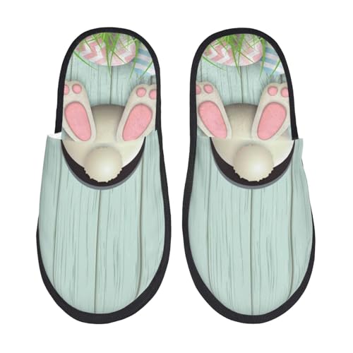 Kuilepa Weiße Hasenunterseite und Ostereier-Aufdruck, flauschig, für drinnen und draußen, Winterhausschuhe, Schwarz, 6-8.5 Women/6-8 Men von Kuilepa