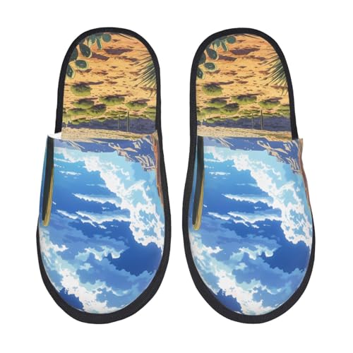 Kuilepa Western Desert Cactus Print Damen Hausschuhe Fuzzy Slip On Indoor Outdoor Winter Haus Hausschuhe, Schwarz, 6-8.5 Women/6-8 Men von Kuilepa
