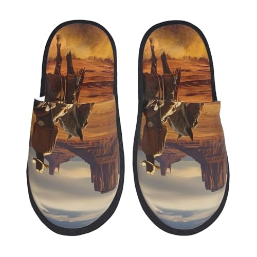 Kuilepa Western Desert Cowboy-Wolkenaufdruck, flauschige Slipper, für drinnen und draußen, Winterhausschuhe, Schwarz, 6-8.5 Women/6-8 Men von Kuilepa