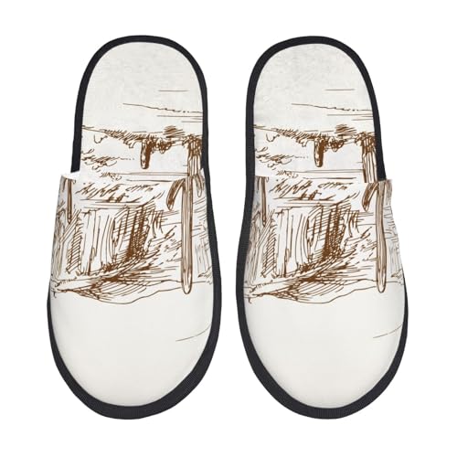 Kuilepa Western Desert Cowboys Print Damen Hausschuhe Fuzzy Slip On Indoor Outdoor Winter Haus Hausschuhe, Schwarz, 6-8.5 Women/6-8 Men von Kuilepa