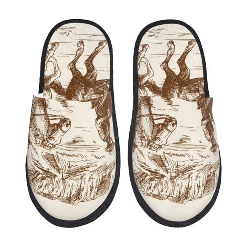 Kuilepa Western Desert Cowboys1 Damen-Slipper, flauschig, für drinnen und draußen, Winterhausschuhe von Kuilepa
