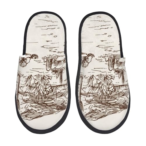 Kuilepa Western Desert Cowboys3 Damen-Slipper, flauschig, für drinnen und draußen, Winterhausschuhe von Kuilepa